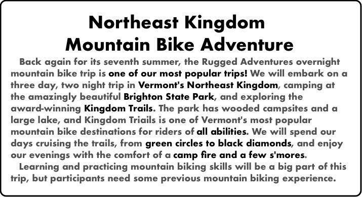 Northeast Kingdom Mountain Bike Adventure   Back