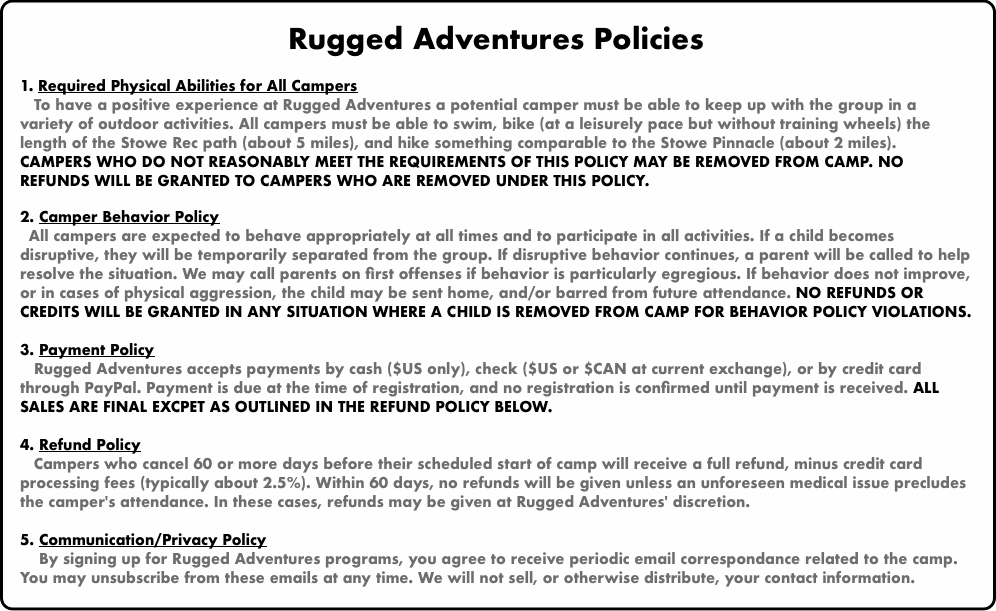 Rugged Adventures Policies1. Required Physical A